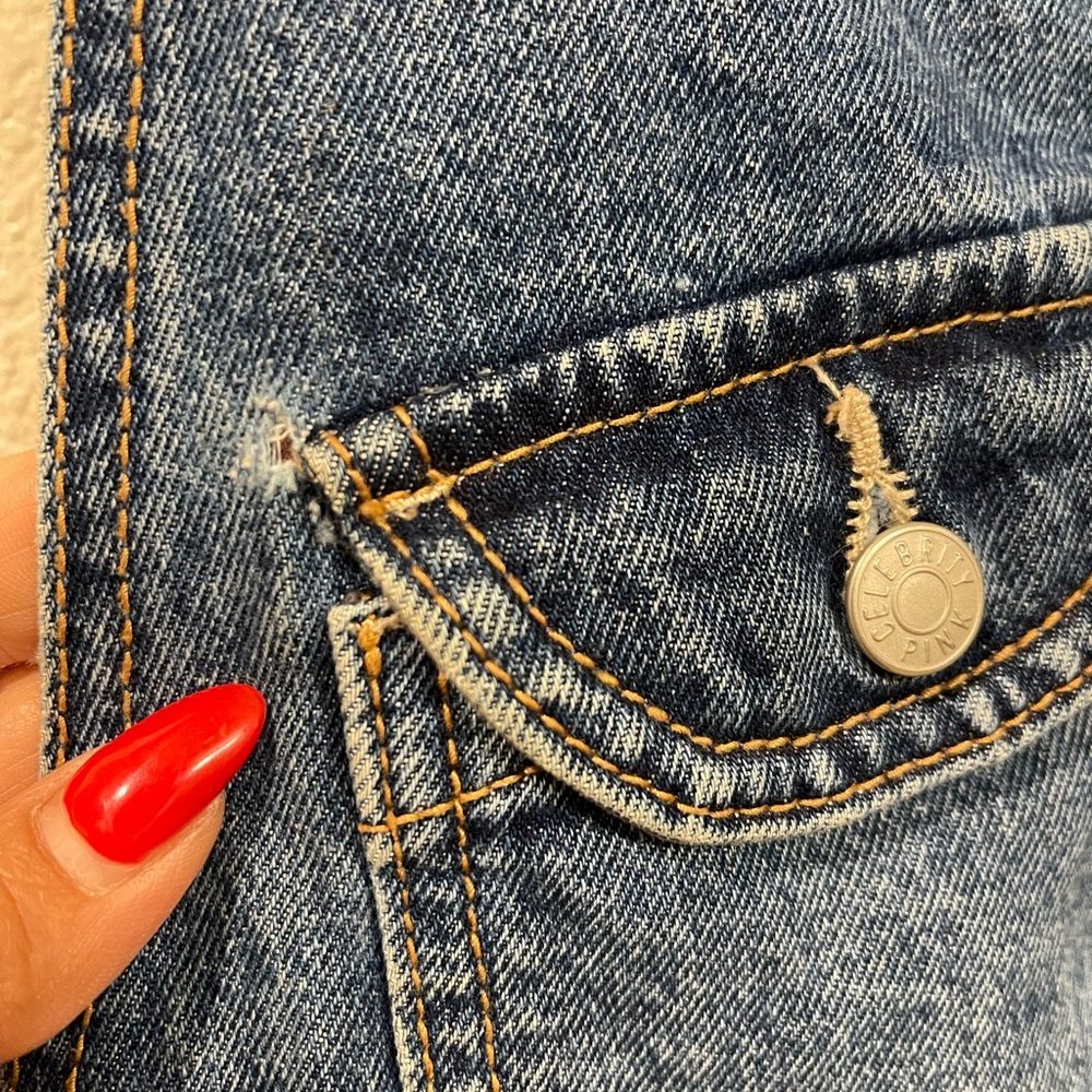 Celebrity Pink Denim Overalls with heart accent buttons - Picture 5 of 8